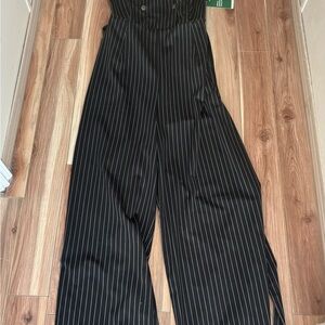 HALARA Black Pinstripe Wide-Leg Jumpsuit